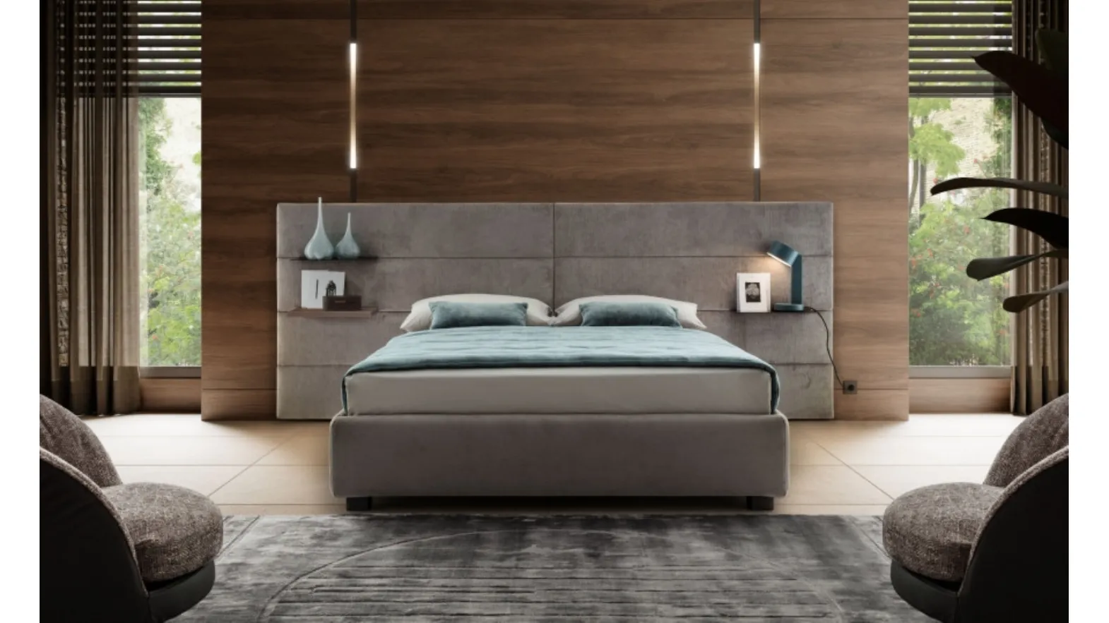 Horizon bed with headboard by Le Comfort.