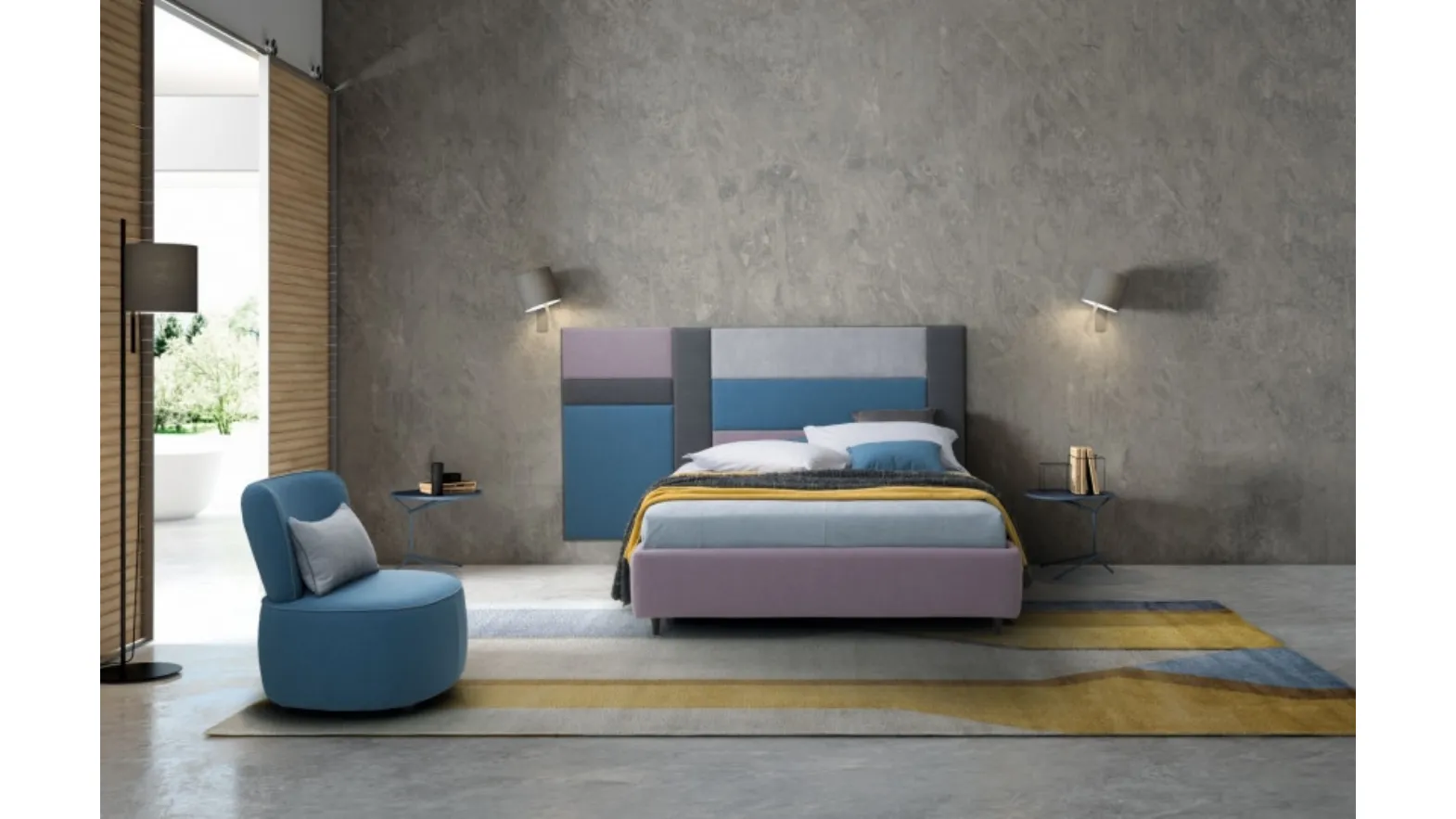 Single bed with Ground modular headboard by Le Comfort.