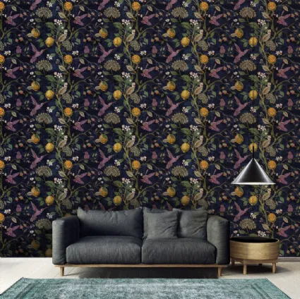 Lemons and birds wallpaper by Adriani e Rossi.