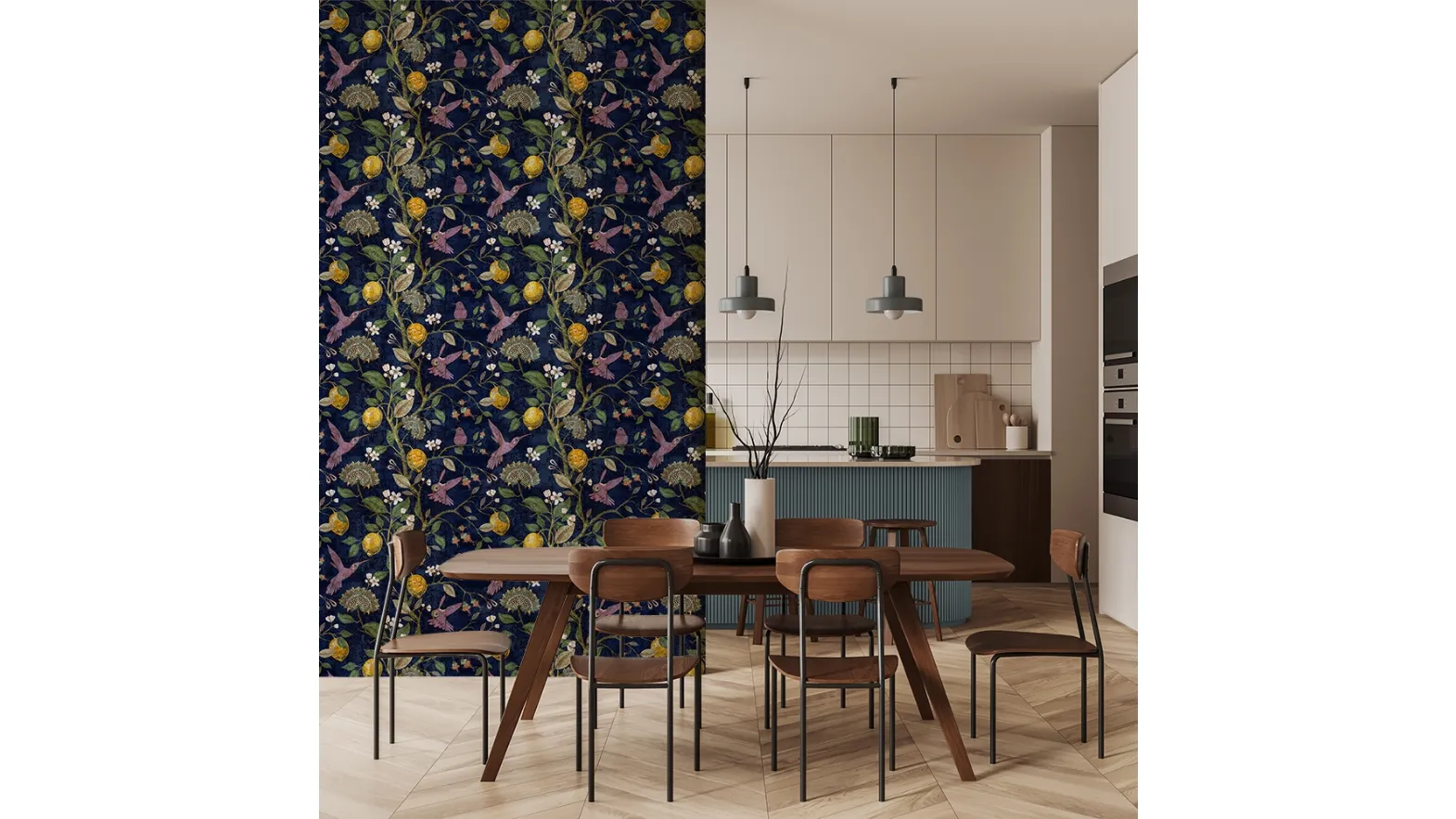 Wallpaper Lemons and birds by Adriani and Rossi.