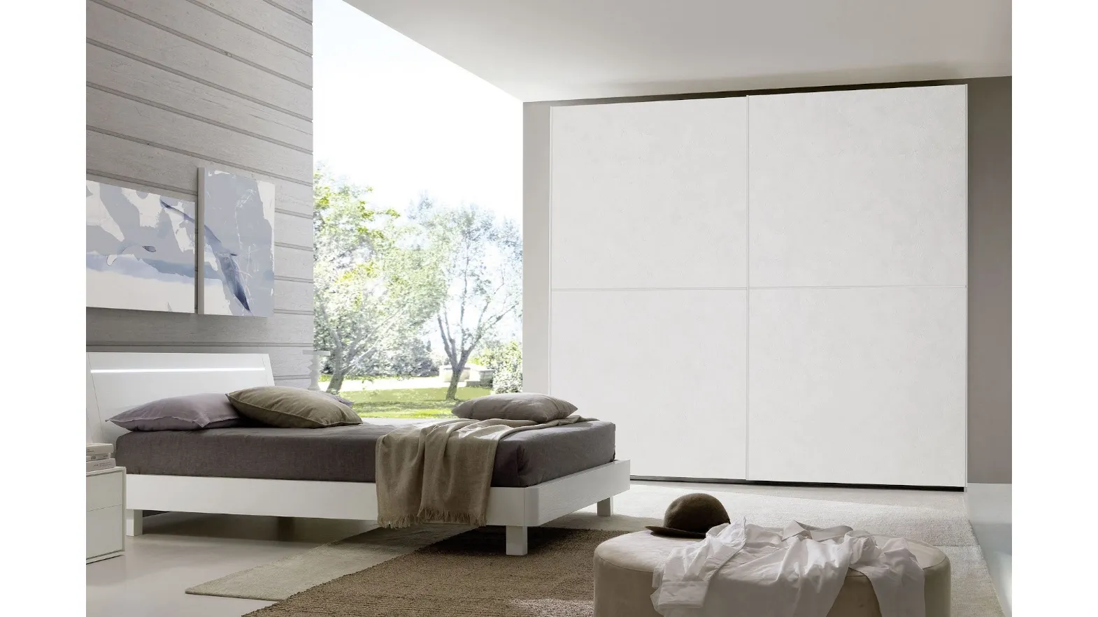 Wardrobe with sliding doors Basic Maxi in white cement finish by S75.