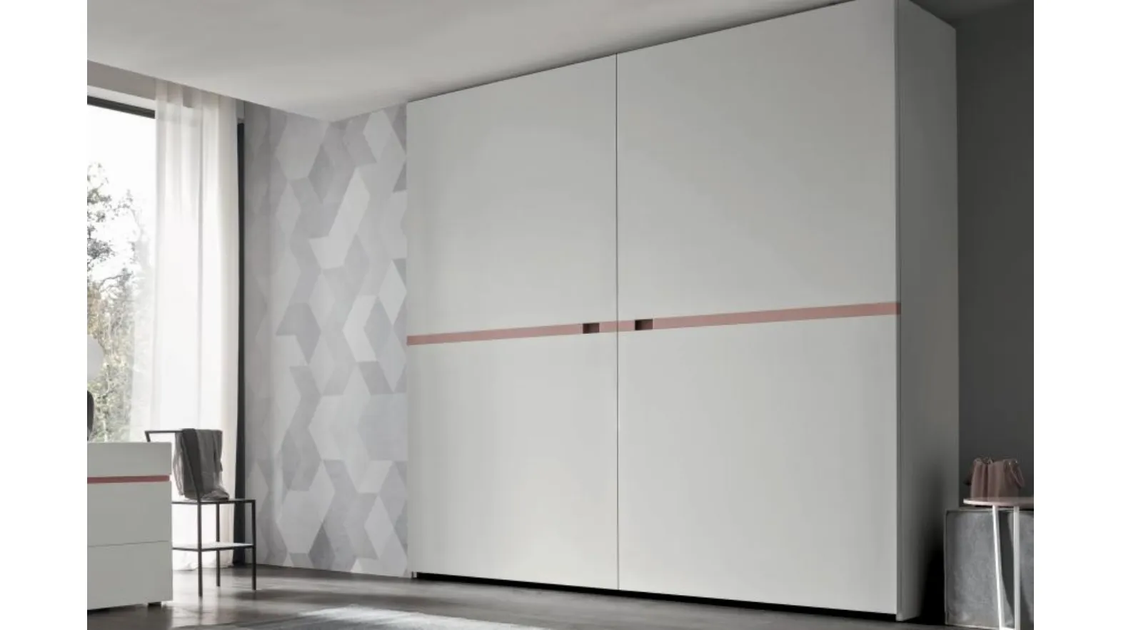 Sliding wardrobe Ciak Complanar in lacquered Glacier and matt Powder by Maronese Acf