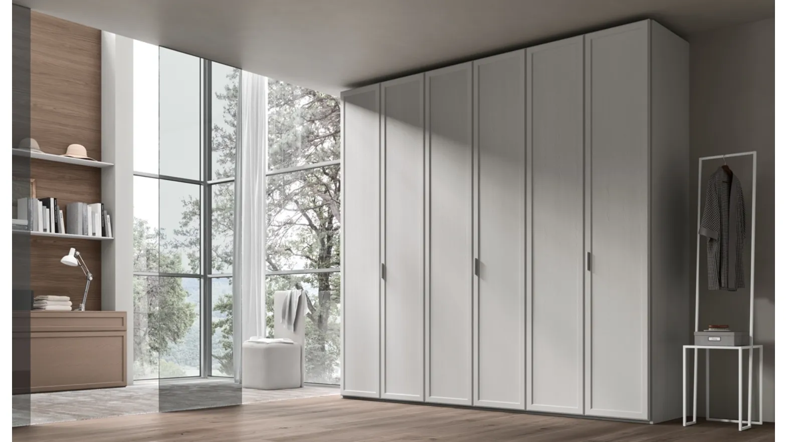 Gardenia wardrobe with hinged door in grey Ash stone by Maronese Acf.