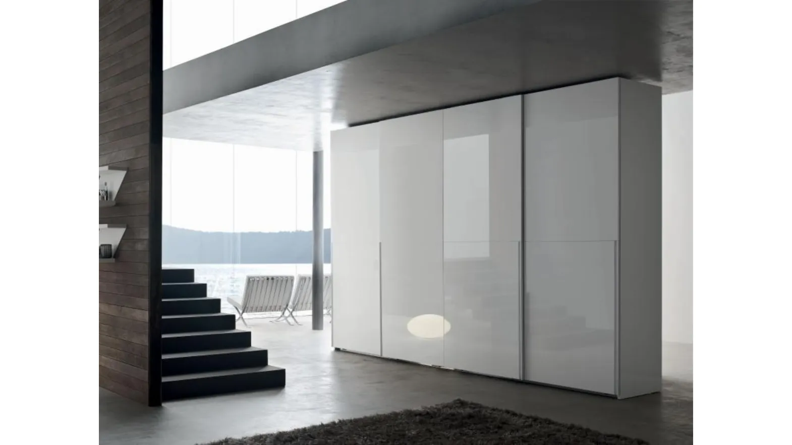 Wardrobe with sliding doors Step Mid DN119 in glossy white lacquered by Maronese Acf.